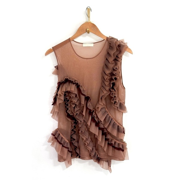 NWOT Ulla Johnson Ruffle Sleeveless Brown Winnifred Top - Picture 2 of 6